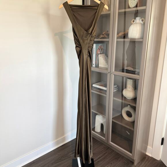 Reformation Anaiis Silk Maxi Dress NEW Morel Brown High Neck Open Back NWT 8 - Picture 3 of 7